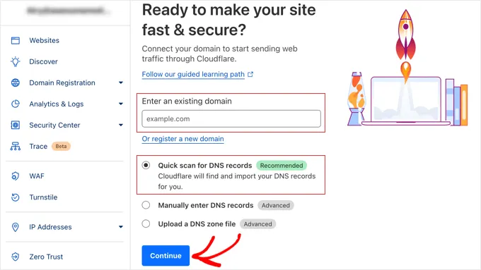 Enter an existing domain