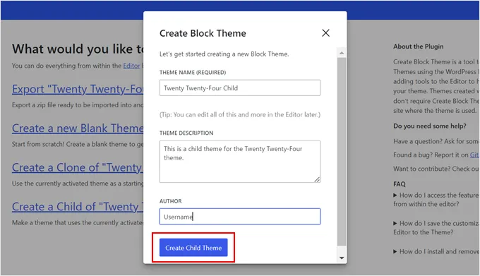 Create Block Child Button