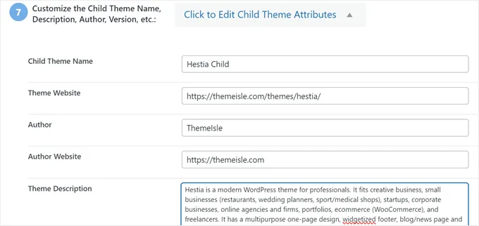 Child Theme Name