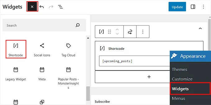 Add shortcode in widget