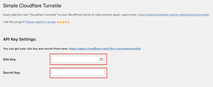 Cloudflare Turnstile keys