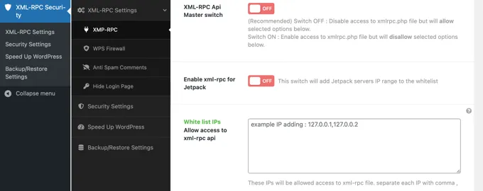 xmlrpc settings