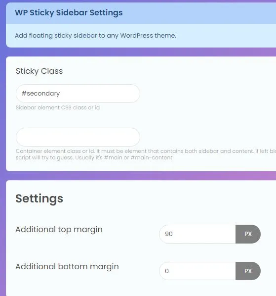 sticky sidebar settings