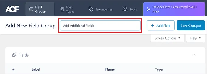type field group name