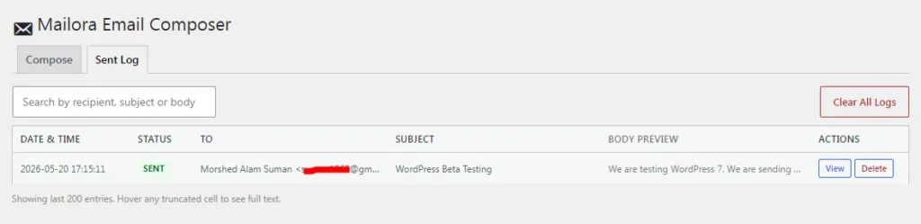 Sent Log